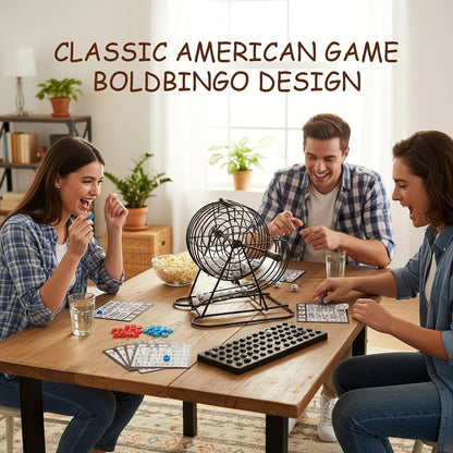 Deluxe Bingo Game Set with Stainless Steel Metal Cage | Includes Bingo Balls Cards & Colorful Chips | Classic Family Board Game for Game