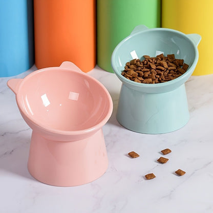 Cat Ear Shaped Raised Cat Bowls Set of 3 – Elevated Feeder Anti-Slip Base Neck Comfort Design, Pink Green Blue Feeding Dish for Cats