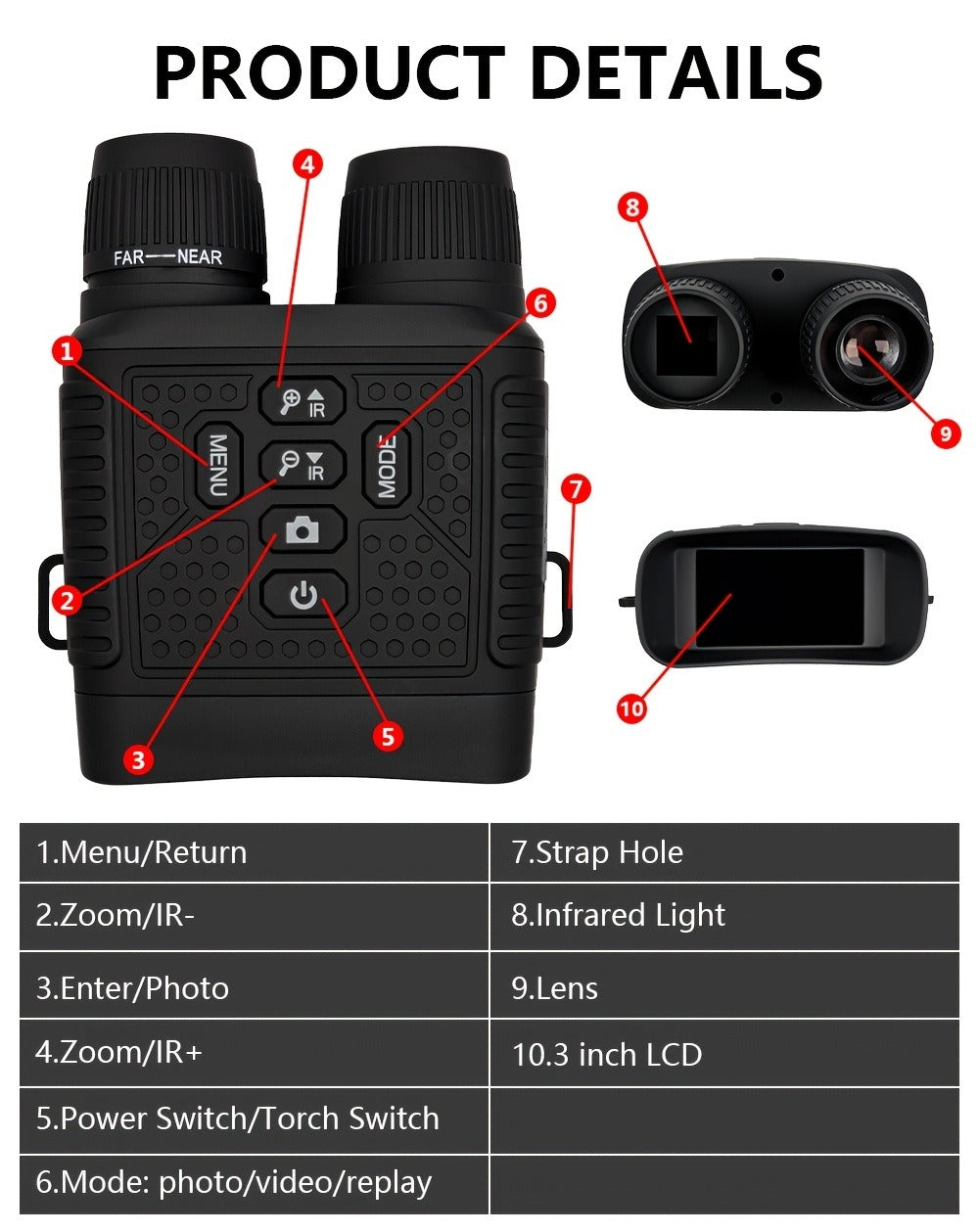 Digital Night Vision Monocular 6X – Infrared Night Vision Scope with 2000mAh Battery, 3" LCD Screen & Photo/Video Recording for Hunting