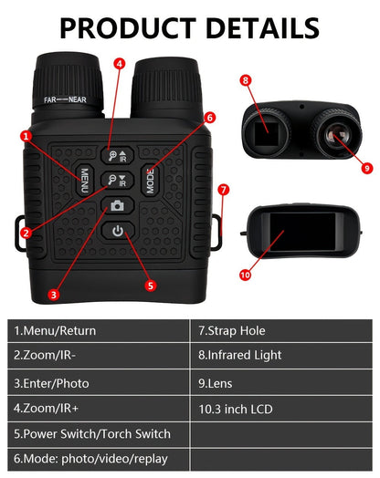 Digital Night Vision Monocular 6X – Infrared Night Vision Scope with 2000mAh Battery, 3" LCD Screen & Photo/Video Recording for Hunting