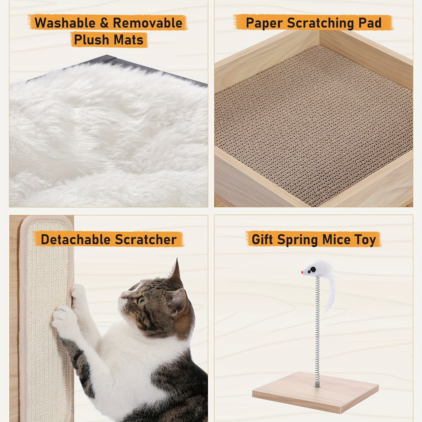 Cat Tree Small Modern 23.6" Wood Cat Tower Furniture with Scratching Pad Removable Soft Mats & Free Cat Toy for Indoor Kittens