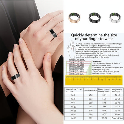 Smart Ring Activity Accessory in Black, Rose Gold or Silver with Seven Diameter-Based Size Options