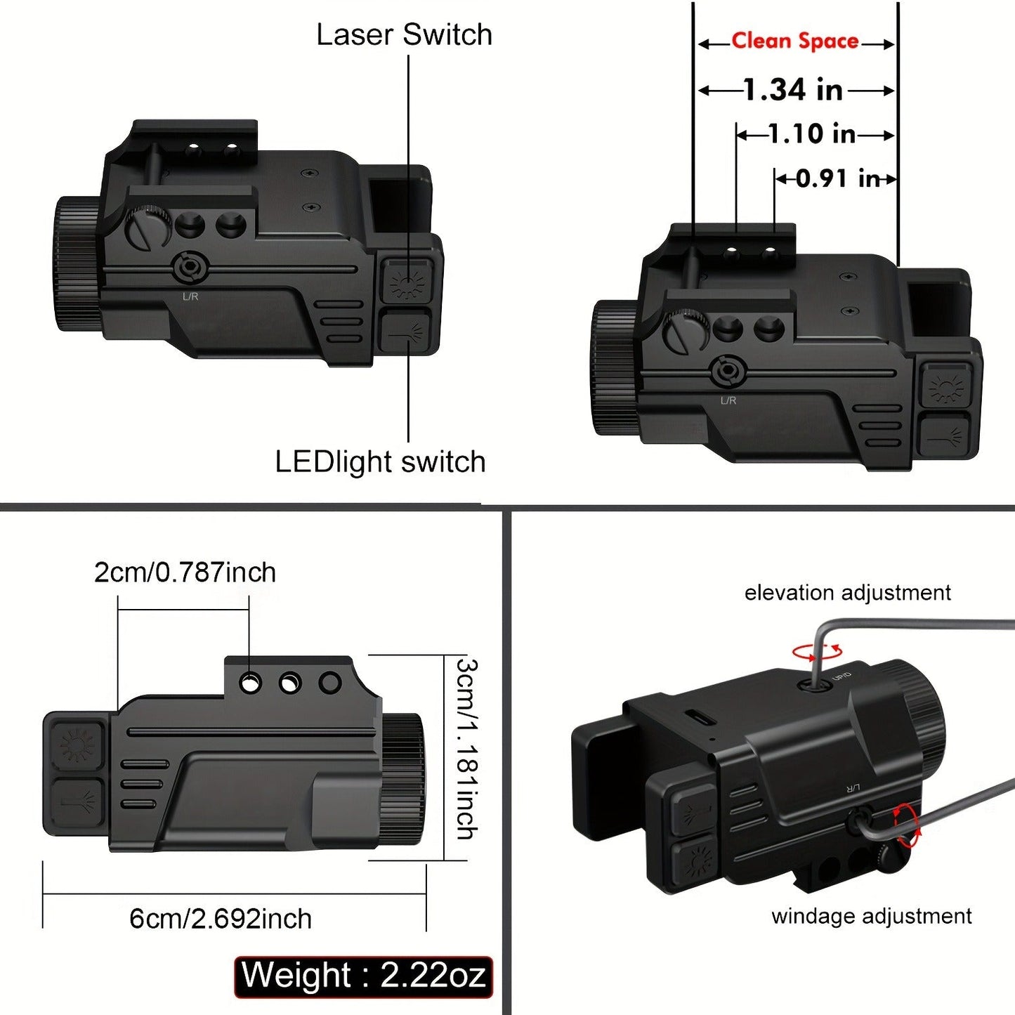 Laser Sight for Picatinny Rail Pistols – Green Red Blue Laser, CNC Aluminum, Low Profile, USB Rechargeable, 5-Hour Runtime