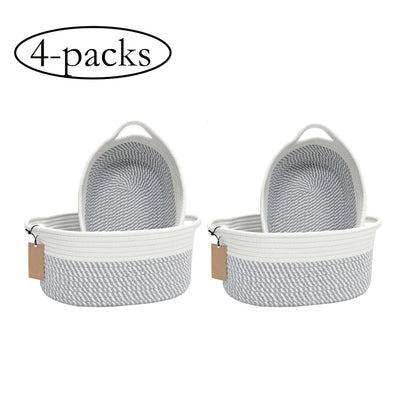 Cotton Rope Storage Baskets with Handles in 2- or 4-Pack Oval Color Options for Shelves and Rooms