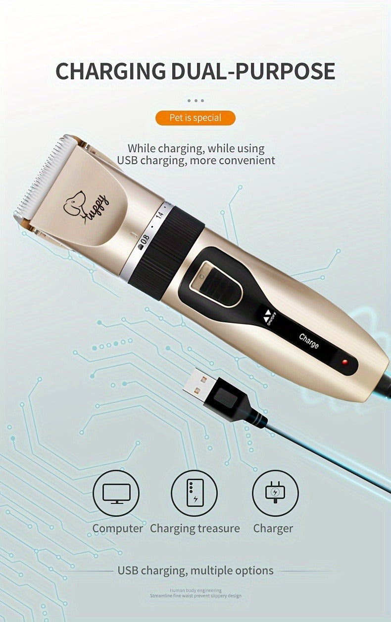 12-in-1 Pet Hair Trimmer Kit USB Rechargeable – Professional Cordless Electric Clippers for Dogs Cats Puppies Kittens