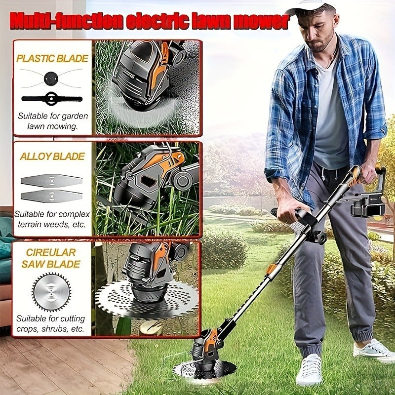Cordless String Trimmer 24V 800W, Weed Wacker with 2 Batteries, Charger & 3 Blades, Adjustable Head