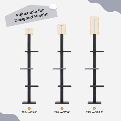 90-107.9-Inch Floor-to-Ceiling Cat Tree with Four Platforms, Tension Post and Five Style Options