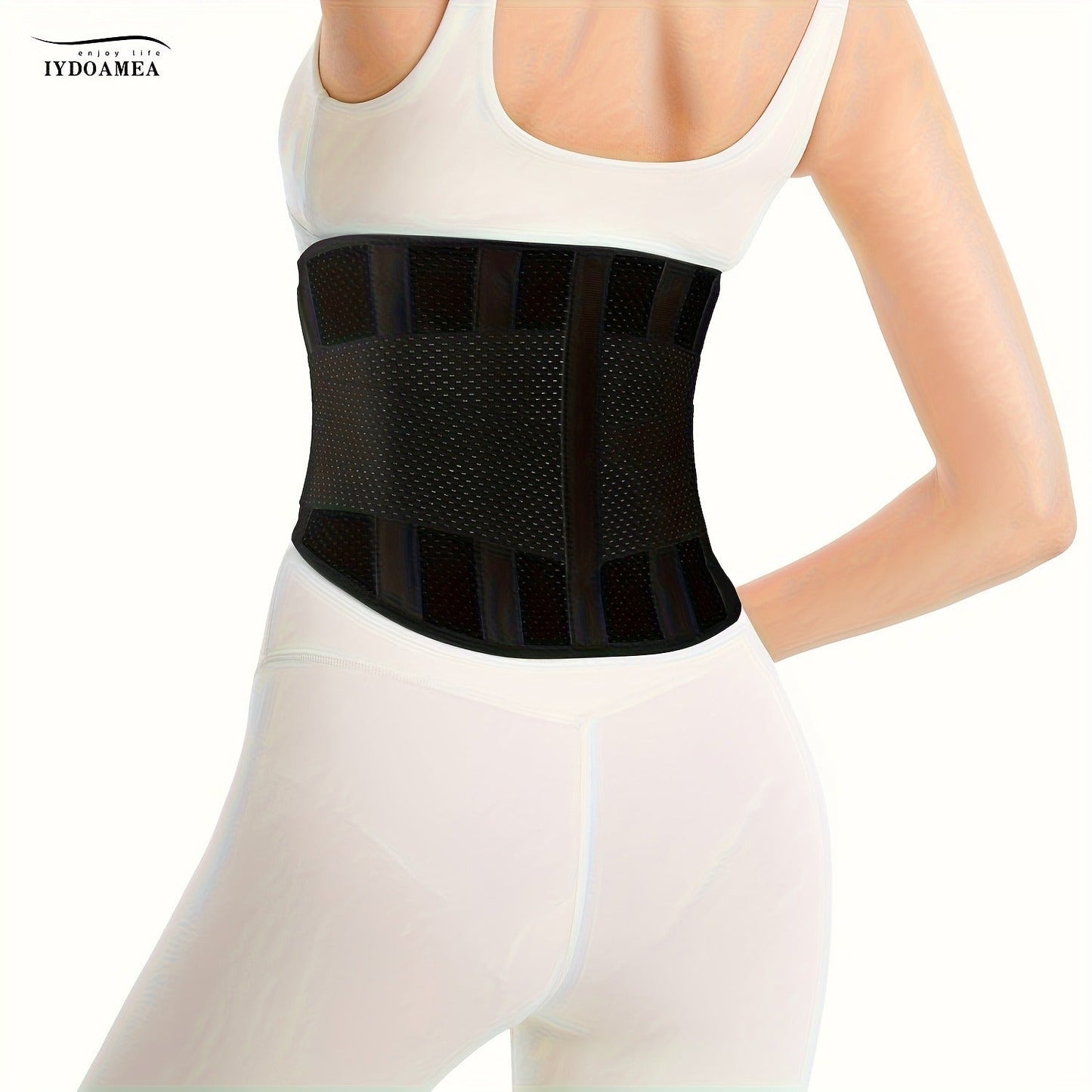 Breathable Back Brace Air Mesh with 4 Steel Plates & 2 Spring Stays – Anti-Skid Adjustable Lumbar Support Belt for Work, Men Women