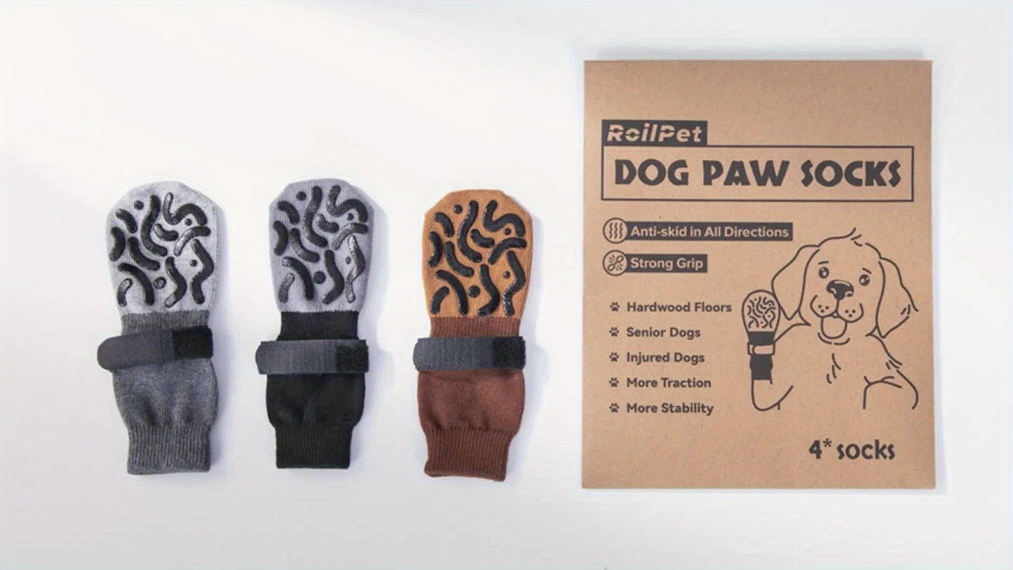 Non-Slip Dog Socks Double-Sided Grip Paw Protector with Adjustable Straps – Anti-Lick Dog Booties for Hardwood Floors