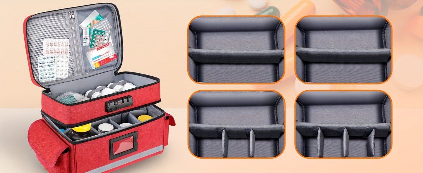 Lockable Medicine Organizer Bag with Combination Lock, Double-Layer Large Capacity Pill Bottle Storage Case for Prescription Bottles First