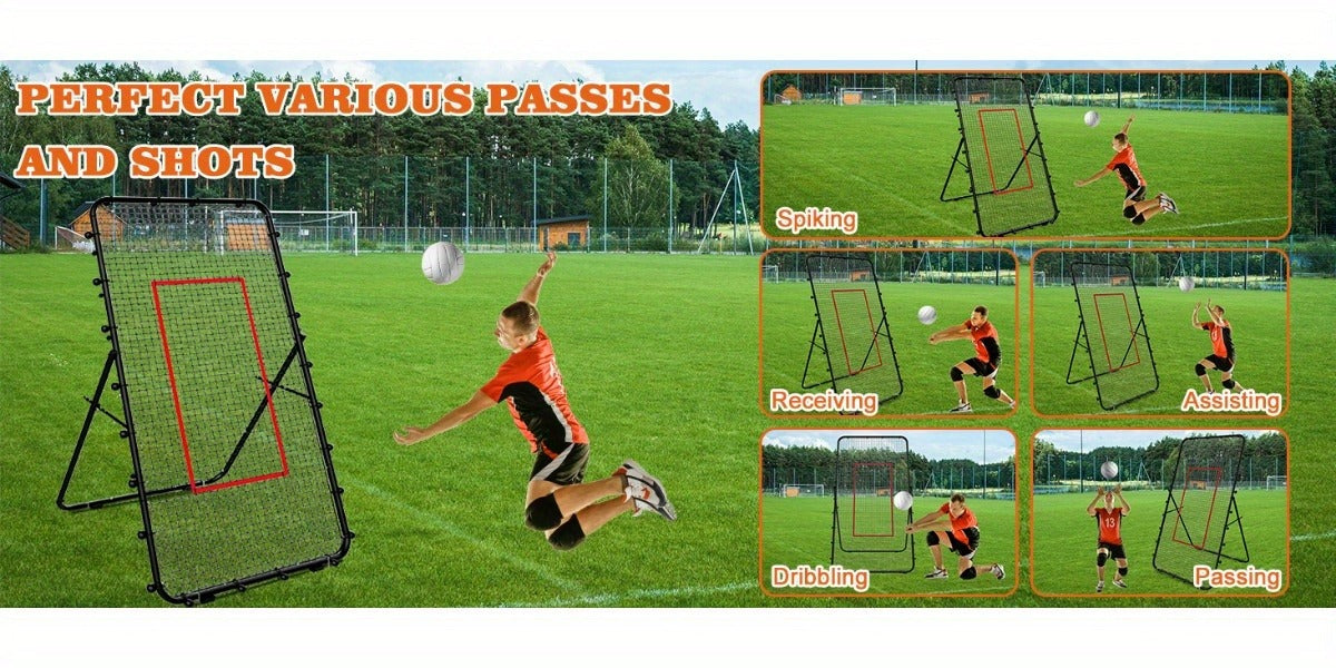 Volleyball Rebounder Net 7x4ft Adjustable Angle – Portable Steel Frame Training Rebounder with High-Tension PE Netting & 24 Elastic Cords