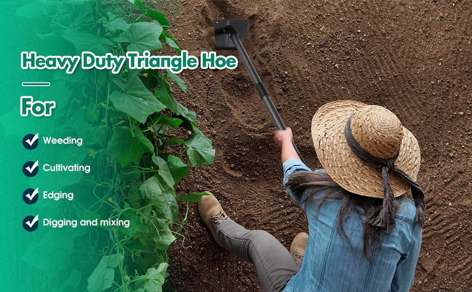 Garden Hoe Triangle Carbon Steel with Adjustable 15-72 Inch Long Handle, Sharp Triangular Blade for Weeding