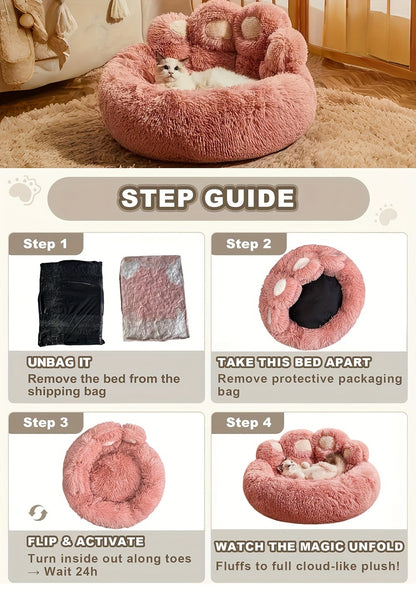 Dog Bed Cat Bed Bear Paw Round Plush Non-Slip – Soft Warm Cuddler Pet Mattress for Puppy, Small, Medium & Large Dogs and Cats