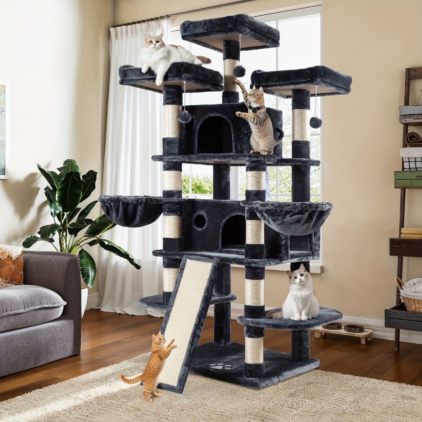 Multi-Level Cat Tree in 36-, 65-, 68- or 81-Inch Heights with Perches, Condo, Hammock and 30 Color, Pattern or Layout Options