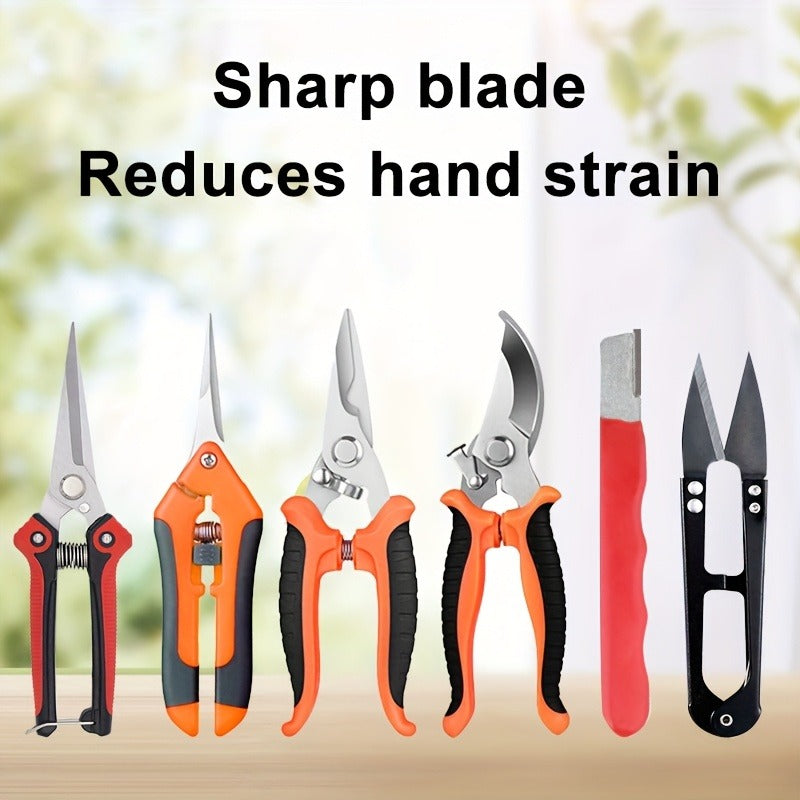 Pruning Shears 6-Piece Set, Stainless Steel Garden Scissors Anti-Slip Handle, Fruit Picking Lawn Bonsai Branch Cutting Tool Gift