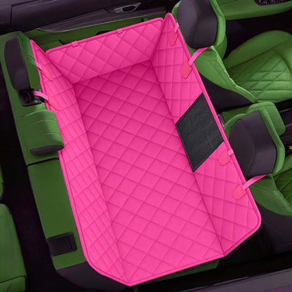 Quilted Dog Car Back Seat Cover with Side Flaps, Mesh Window and Six Color or Pink Mat Bundle Options