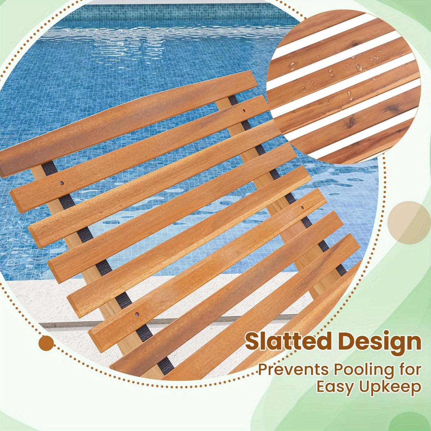 Acacia Wood Rocking Chaise Lounge Outdoor High Back Slatted Seat Stopper Patio Rocker for Deck Poolside Garden