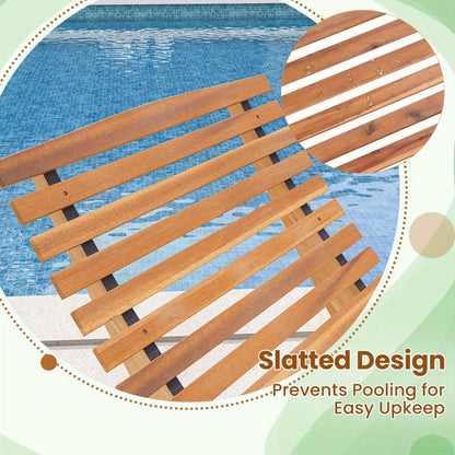 Acacia Wood Rocking Chaise Lounge Outdoor High Back Slatted Seat Stopper Patio Rocker for Deck Poolside Garden