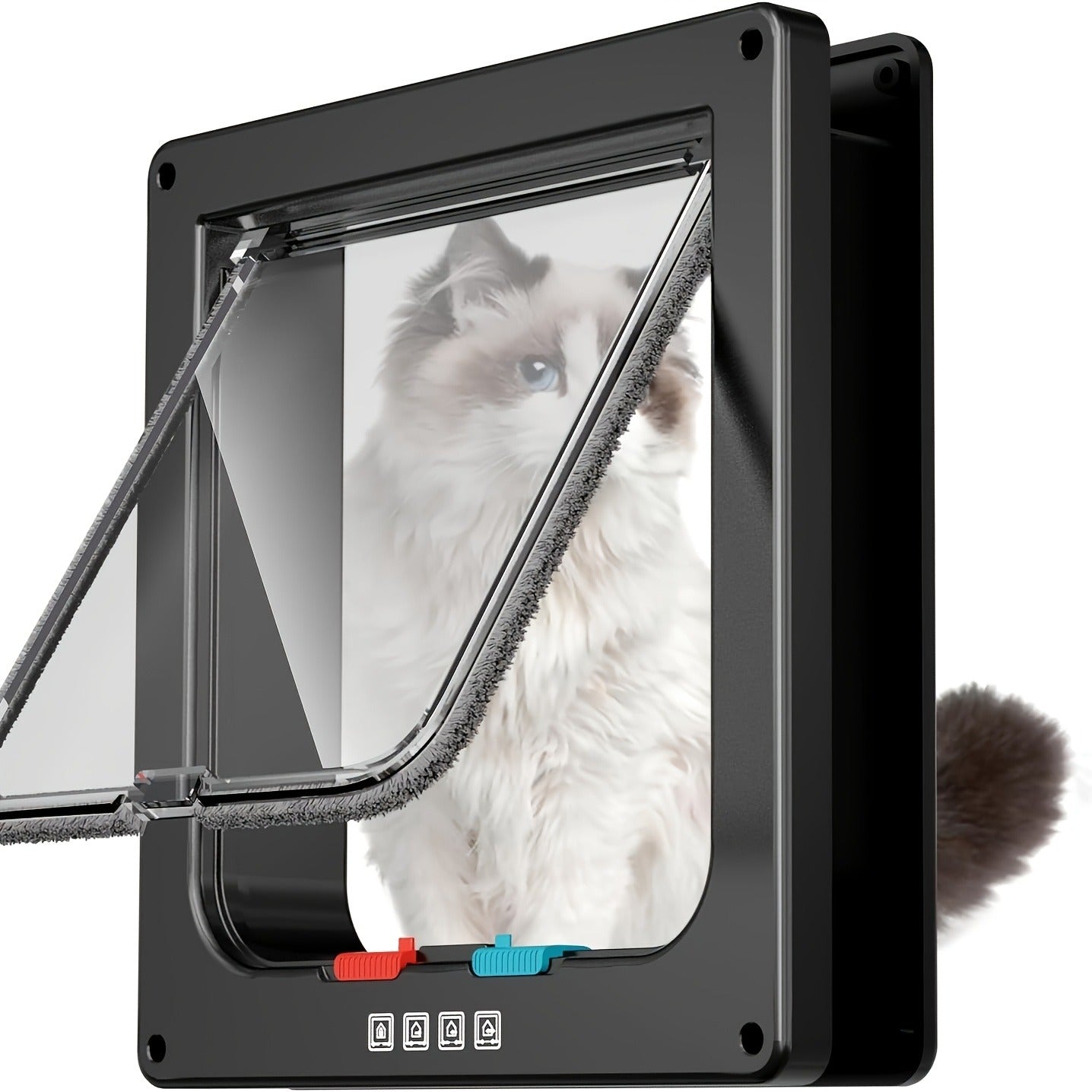 Cat Door & Dog Door with 4-Way Safety Lock – Weatherproof Flip Pet Door for Cats & Dogs, M/L/XL Sizes in White, Black & Coffee