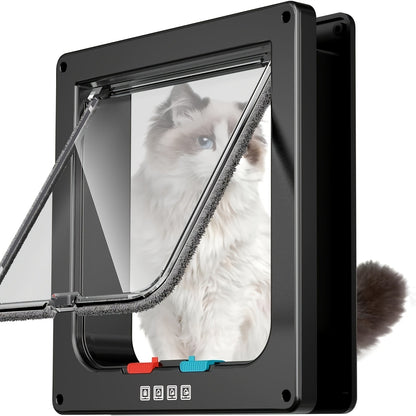 Cat Door & Dog Door with 4-Way Safety Lock – Weatherproof Flip Pet Door for Cats & Dogs, M/L/XL Sizes in White, Black & Coffee