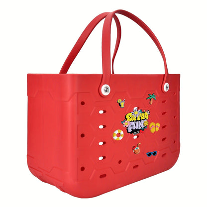 EVA Beach Bag for Women with Drainage Holes Waterproof Tote Bag Summer Outdoor Camping Shopping Travel Bag with Cute Decorations