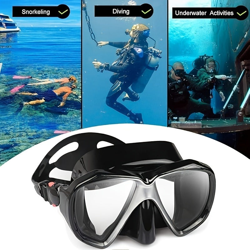 Panoramic HD Diving Mask Anti-Fog Tempered Glass Snorkel Mask with Nose Cover for Adults Youth Scuba Diving Snorkeling Swimming Pink Blue