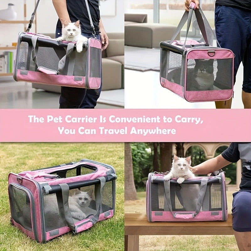Airline Approved Pet Carrier Soft Sided Collapsible for Cats & Small Dogs – Breathable Oxford Cloth Travel Bag with Zipper Closure