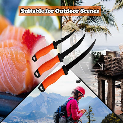 Stainless Steel Fishing Knife Set 3-Piece – 4.5 to 6.5 Inch Fish Fillet Knives for Camping, Fishing & Outdoor Use