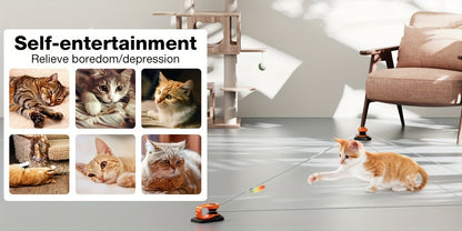 Interactive Cat Toy Auto & Remote Control – Electric Feather Mouse Lure Coursing Machine with DIY Track, Mouse Sounds, Auto Timer