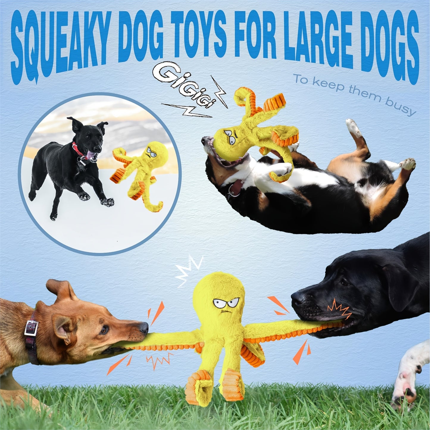 Tough Dog Chew Toy Octopus – Squeaky Stuffed Interactive Dog Toys for Large Dogs, Crinkle Tug of War Plush Dog Toy to Keep Dogs Busy