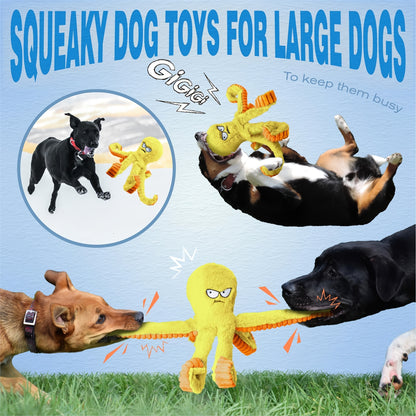 Tough Dog Chew Toy Octopus – Squeaky Stuffed Interactive Dog Toys for Large Dogs, Crinkle Tug of War Plush Dog Toy to Keep Dogs Busy