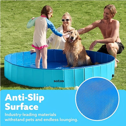 Foldable Dog Pool, Portable Hard Plastic Pet & Kids Swimming Pool, Anti-Slip Collapsible Bathtub for Indoor Outdoor Backyard Use