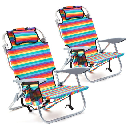 Folding Beach Chair Lay Flat Camping Chair for Adults 4 Position Adjustable Backpack Chair with Cup Holder Towel Bar Cooler Pouch