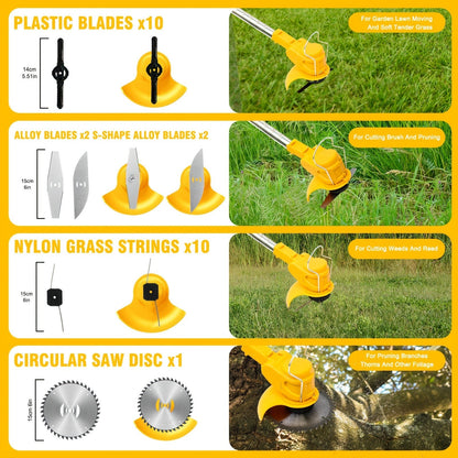 Cordless Weed Trimmer & Edger, 21V 3-in-1 Brush Cutter with 2 Batteries, Adjustable Head for Lawn