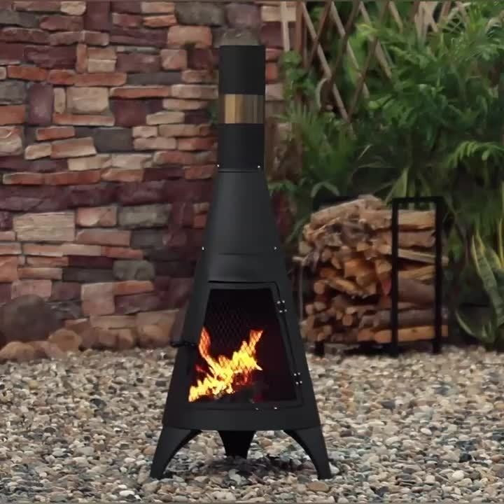 Outdoor Fire Pit Heater with Chimney Design 45-Inch Sitting Height Wood Burning Patio Stove with Mat