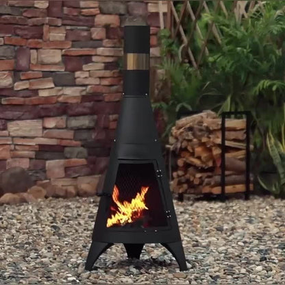 Outdoor Fire Pit Heater with Chimney Design 45-Inch Sitting Height Wood Burning Patio Stove with Mat
