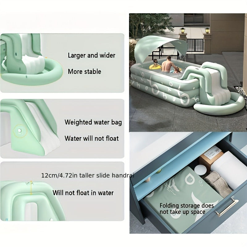 Inflatable Swimming Pool Set with Sunshade, Slide & Canopy, Family Backyard Pool, Multiple Sizes