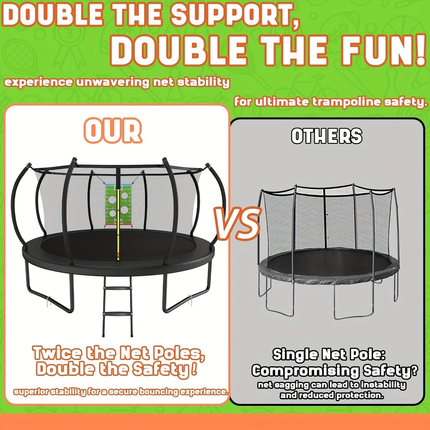 Outdoor Trampoline with Safety Enclosure Net Football Toss Game 8 10 12 14FT Round Backyard Trampoline for Kids Adults Indoor Outdoor Party