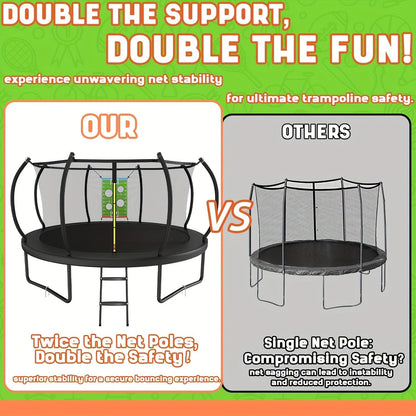 Outdoor Trampoline with Safety Enclosure Net Football Toss Game 8 10 12 14FT Round Backyard Trampoline for Kids Adults Indoor Outdoor Party