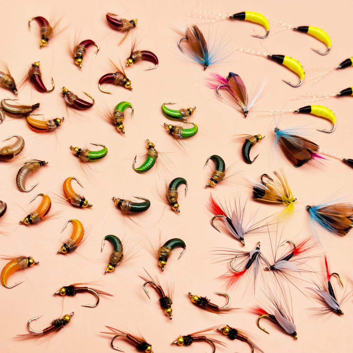 Fly Fishing Lures 72pcs Dry & Wet Flies Assortment with Fly Box – Hand-Tied 6 Patterns for Trout, Bass & Salmon, Biomimetic Bait