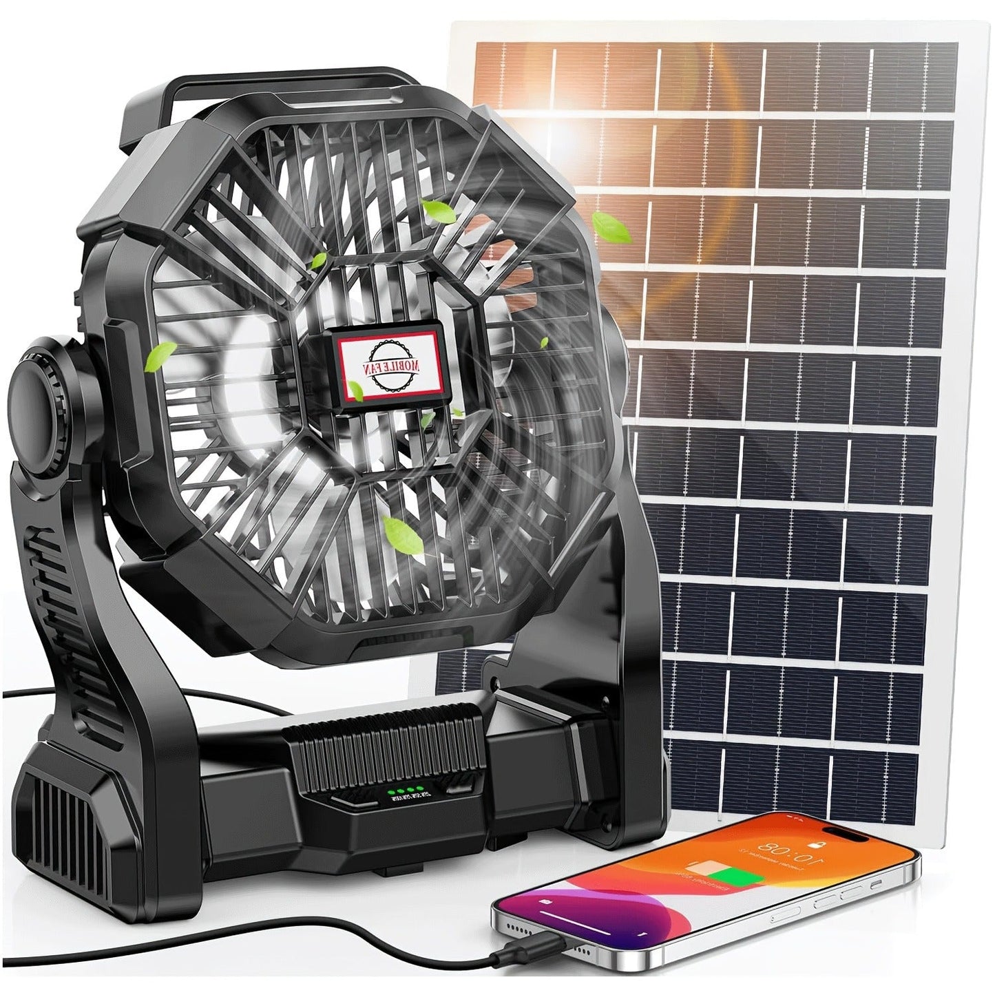 Rechargeable Camping Fan 20000mAh with Misting, Power Bank, RGB Light, 4 Speeds & Tent Hook for Outdoor Use