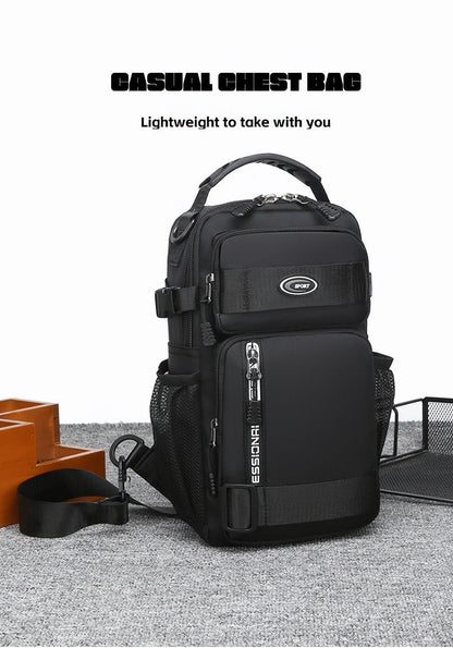 Multi-Pocket Crossbody Chest Pack with Adjustable Sling Strap, Zipper Compartments and Black or Grey Finish