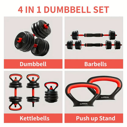 Free Weight Set 4-in-1 Adjustable Dumbbells 20–90LBS – Converts to Kettlebell, Barbell & Push-Up Stand, Double Nuts Non-Slip Bar for Home