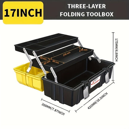Portable Toolbox Organizer with Tray & Dividers – 17/21 Inch Heavy-Duty 3-Layer Folding Tool Storage Box for Home, Garage & Workshop