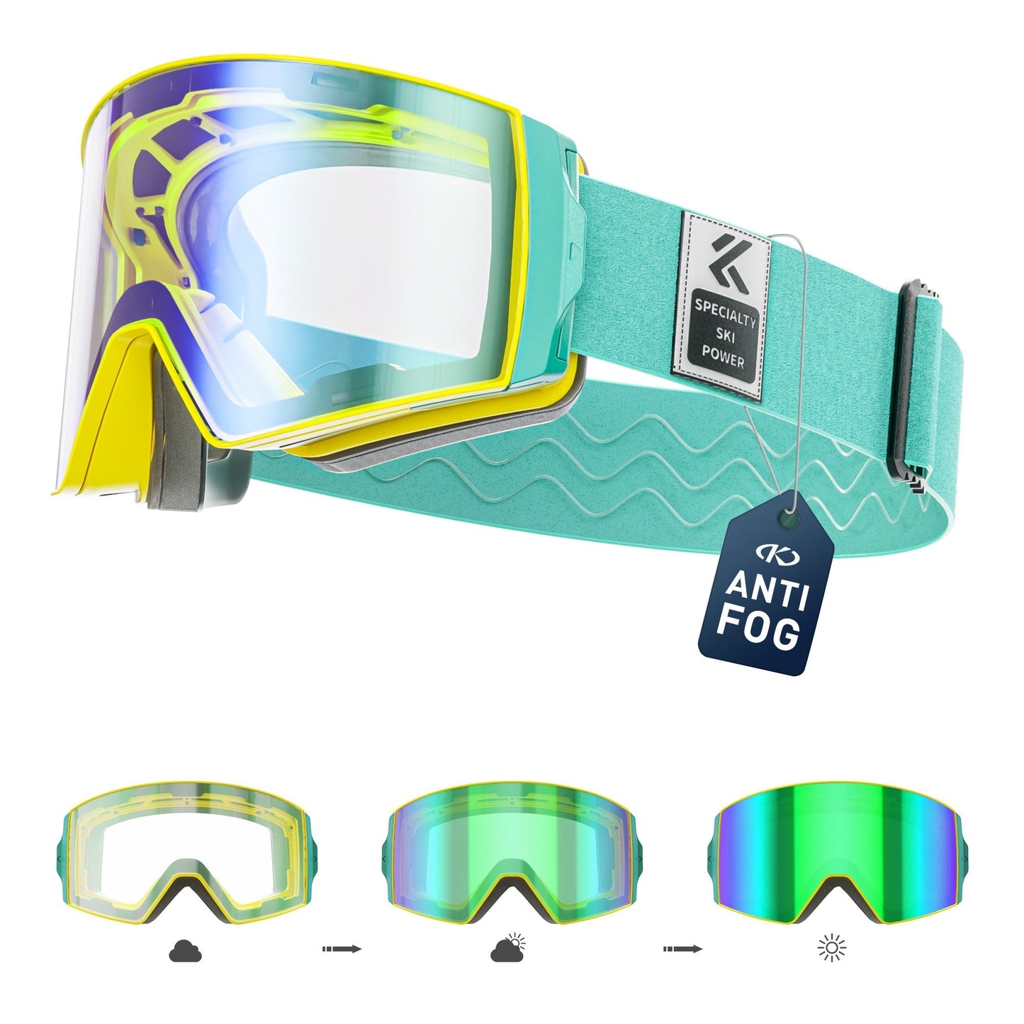 KAPVOE Ski Goggles with Magnet-Attached Interchangeable Lens Interface and Seven K721 Color Codes