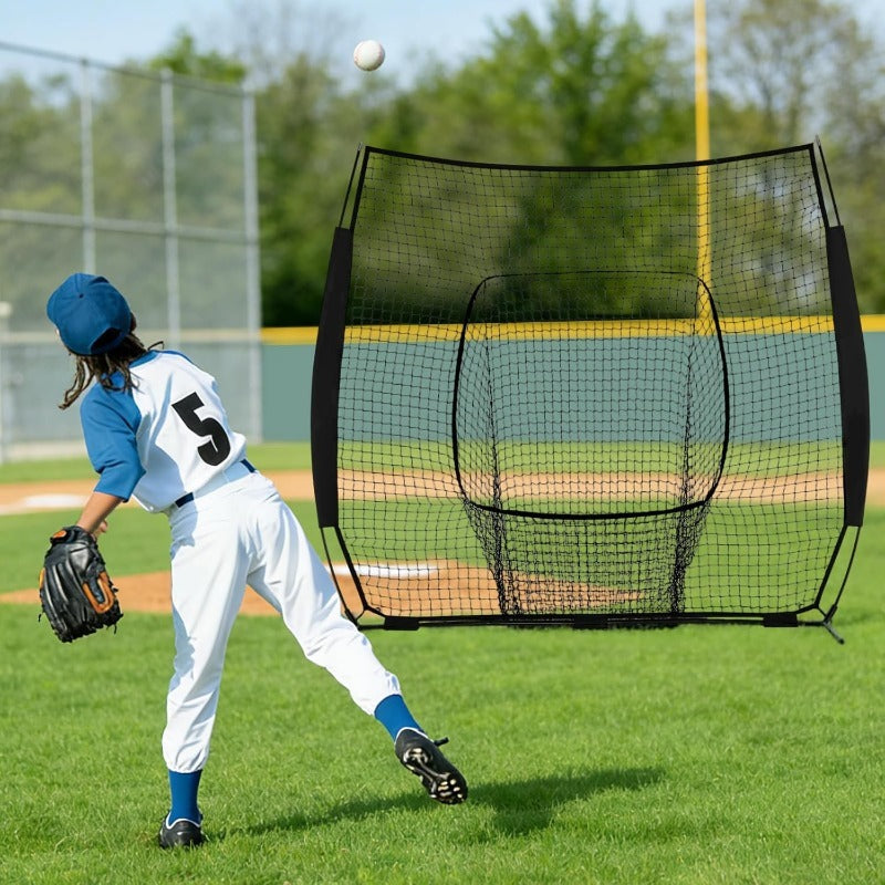 Baseball Softball Training Net 7x7ft with Arch Frame & Carry Bag – Batting & Pitching Practice for All Skill Levels, Black & Red Options