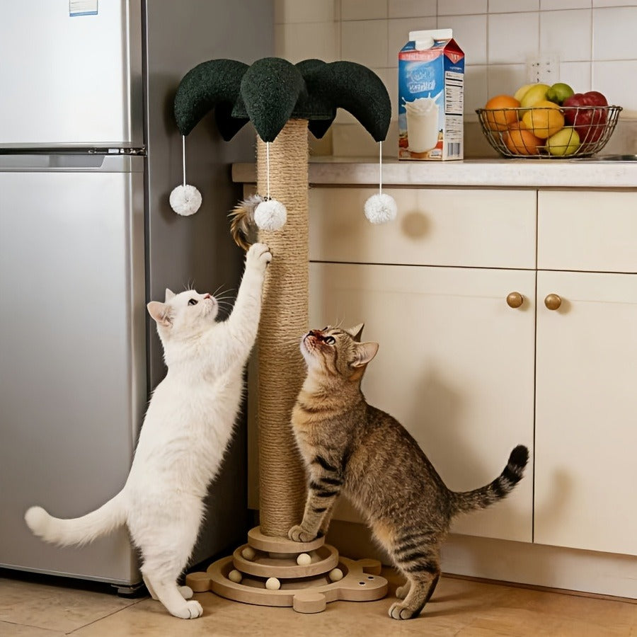 Cat Scratching Post Sisal Vertical Clown Hat Design, Wear-Resistant Cat Scratch Board with Cat Climbing Frame & Teaser Toy