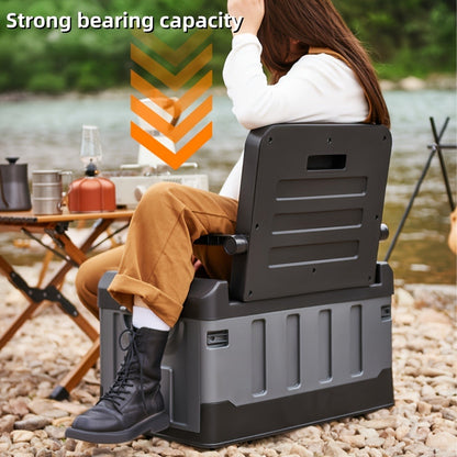 Camping Storage Box Chair with Folding 23.43-Inch Base, Raised Backrest and Five Color or Liner Options