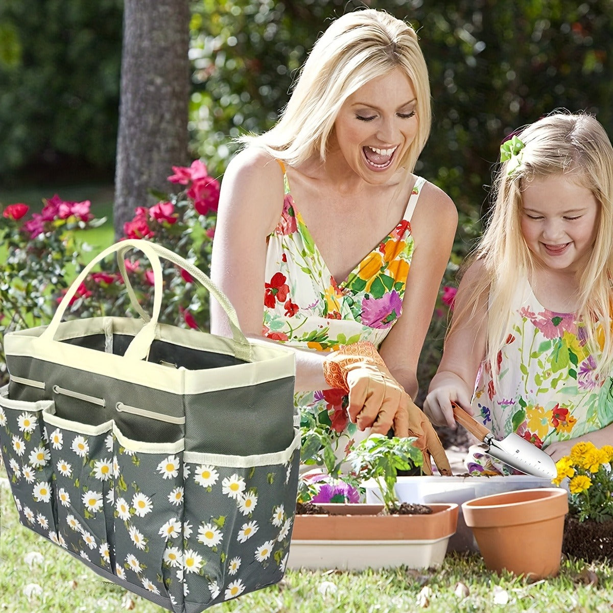 Gardening Kit 9-Piece with Gloves & Carry Bag | Heavy Duty Rust-Resistant Garden Tool Set Trowel Weeder Pruner Rake | Planting Gift