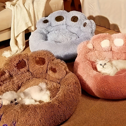 Dog Bed & Cat Bed Plush Bear Paw Print – Soft Warm Pet Bed for Small Medium Large Dogs, Thickened Long Plush, No Assembly